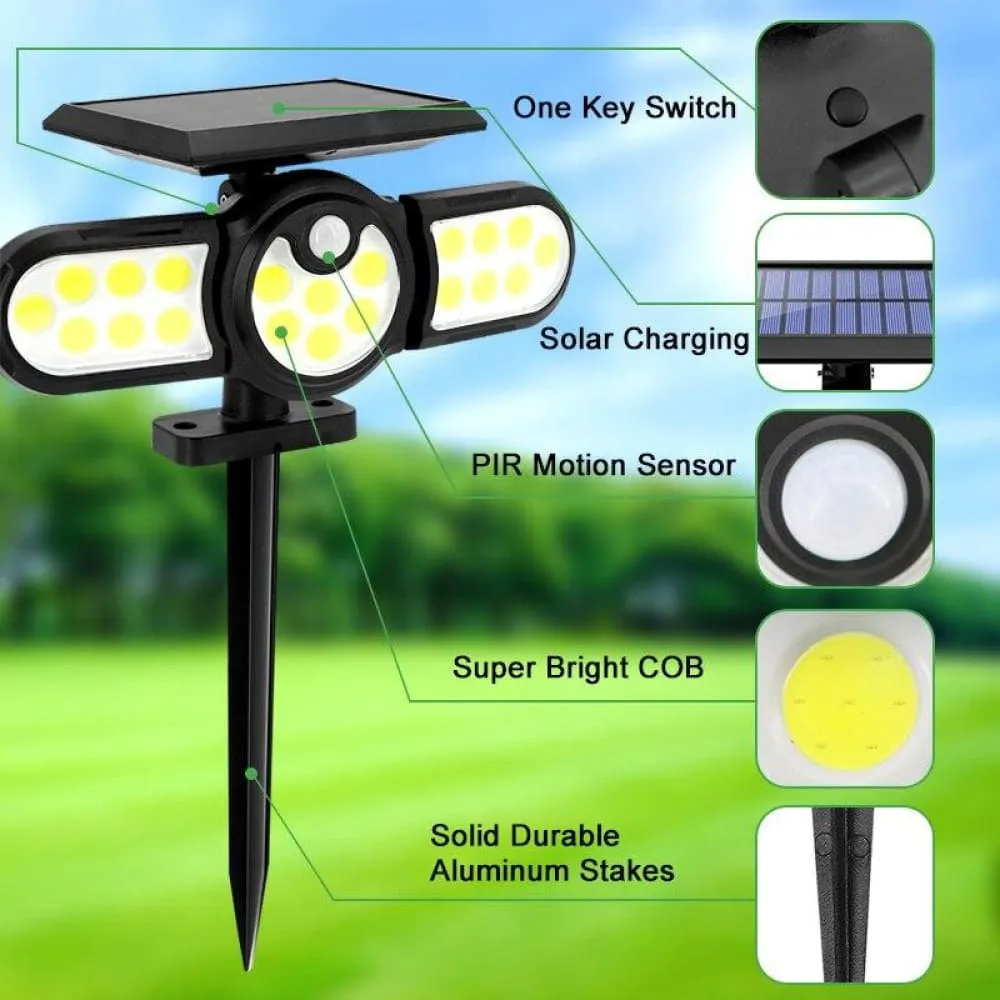 140 Cob Outdoor Solar Lights Three Head Lighting Lawn Ground Lamp Pir Motion