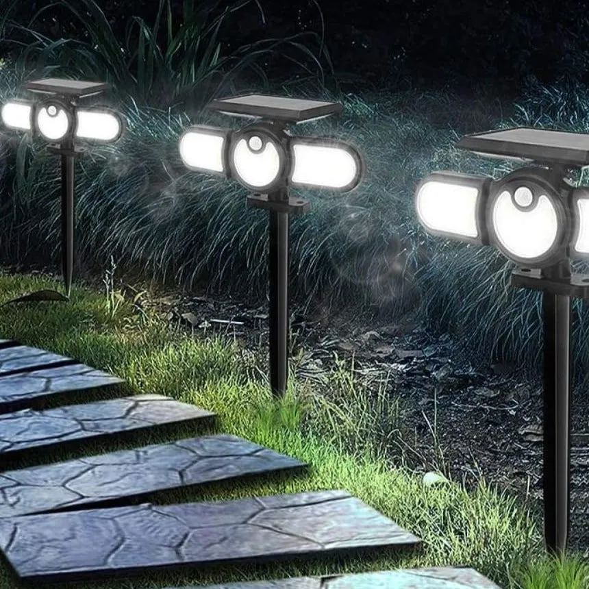 140 Cob Outdoor Solar Lights Three Head Lighting Lawn Ground Lamp Pir Motion