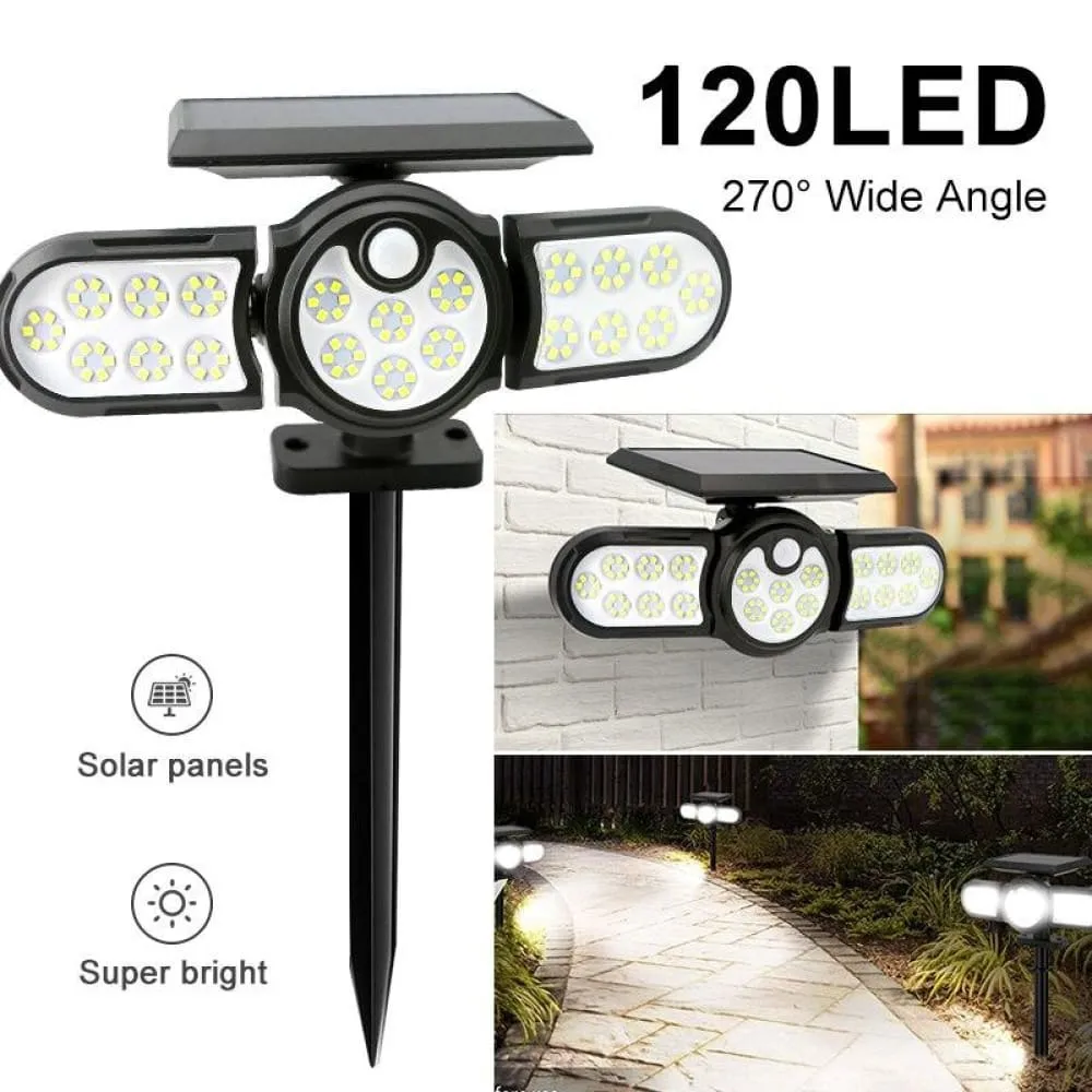 140 Cob Outdoor Solar Lights Three Head Lighting Lawn Ground Lamp Pir Motion