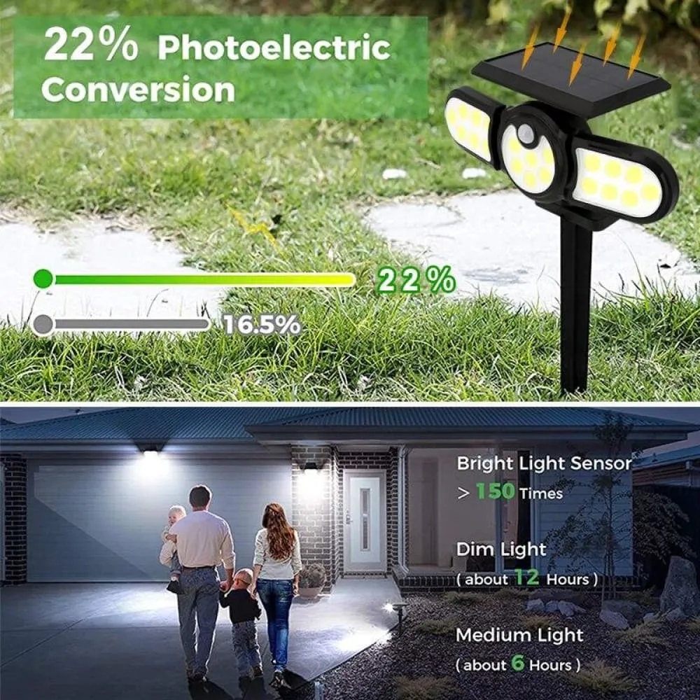 140 Cob Outdoor Solar Lights Three Head Lighting Lawn Ground Lamp Pir Motion