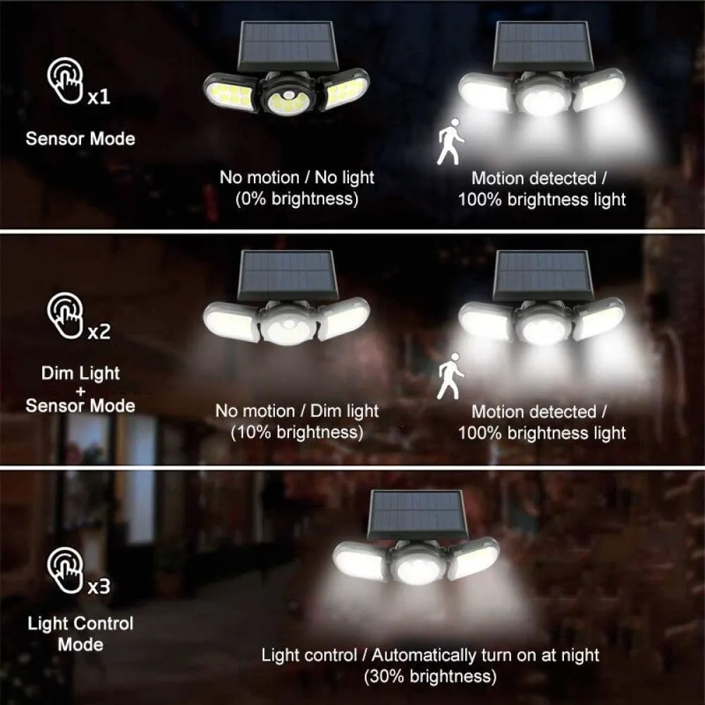 140 Cob Outdoor Solar Lights Three Head Lighting Lawn Ground Lamp Pir Motion