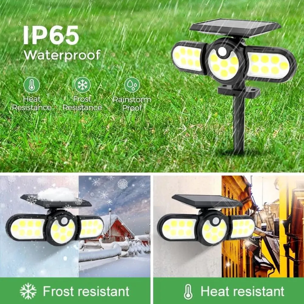 140 Cob Outdoor Solar Lights Three Head Lighting Lawn Ground Lamp Pir Motion