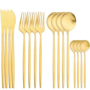 16 Piece Stainless Steel Gold Flatware Set