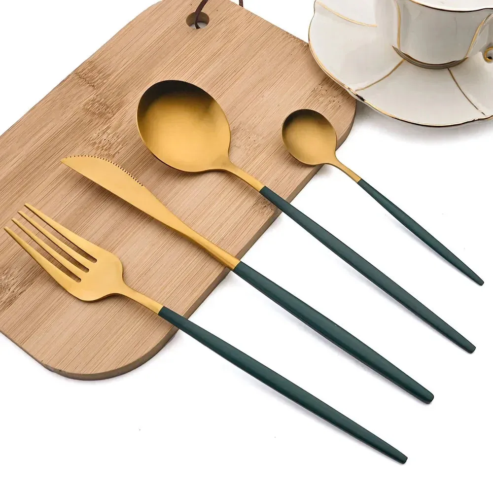 16 Piece Stainless Steel Gold Flatware Set