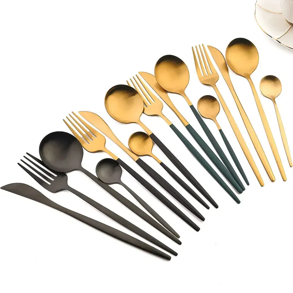16 Piece Stainless Steel Gold Flatware Set
