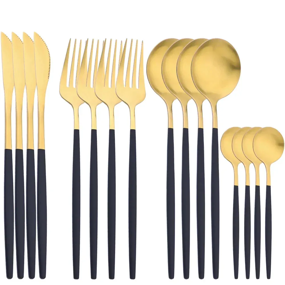 16 Piece Stainless Steel Gold Flatware Set