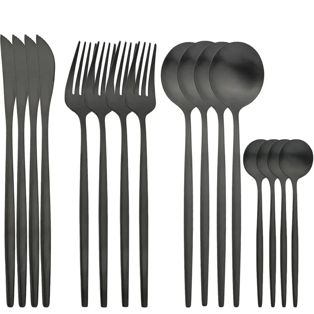 16 Piece Stainless Steel Gold Flatware Set