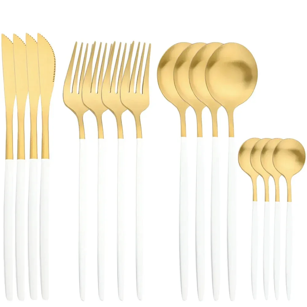 16 Piece Stainless Steel Gold Flatware Set