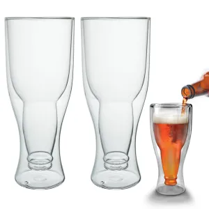 2 Pc Insulated Double Wall Beer Mug Glass Thermo Draft Soda Novelty Gift 16.9oz