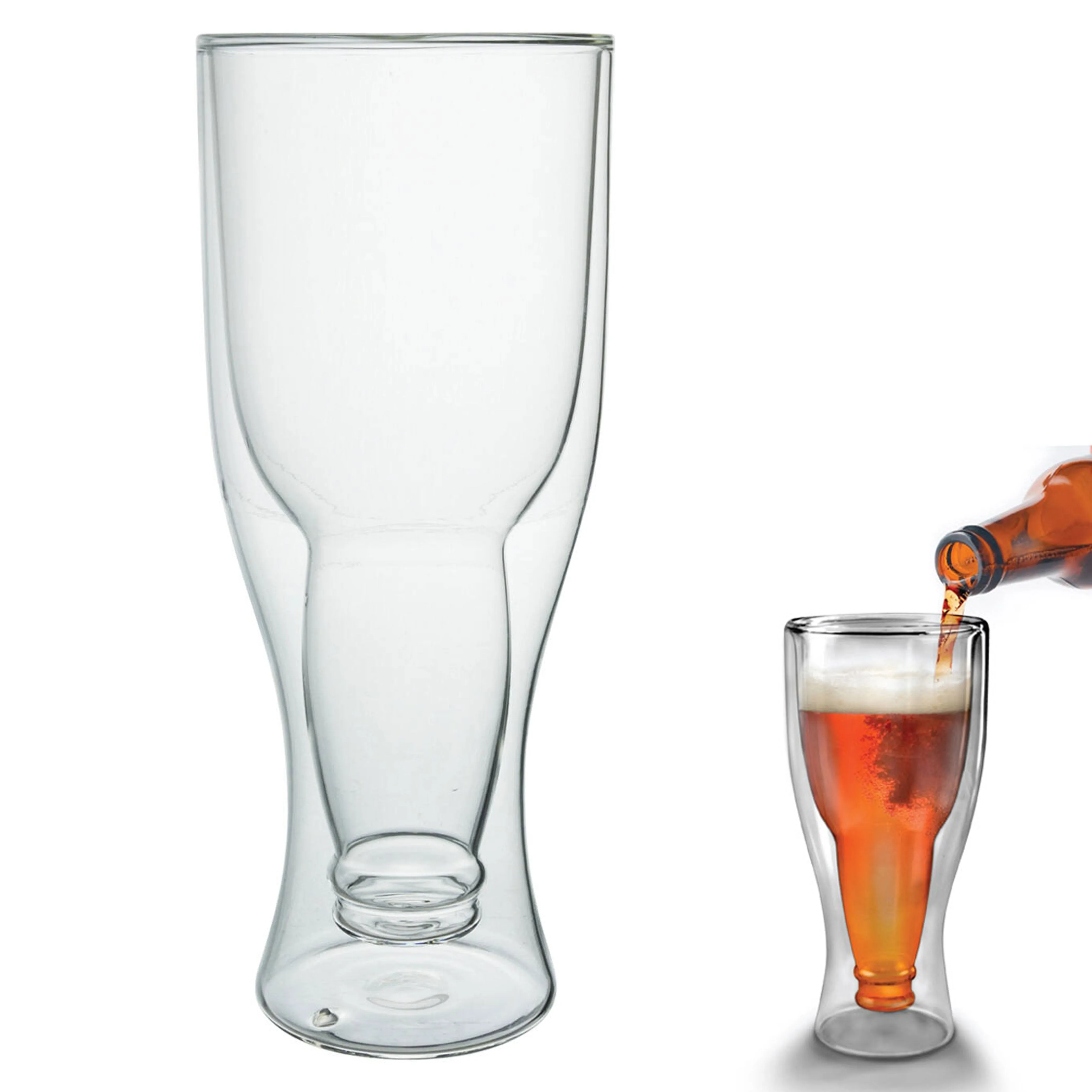2 Pc Insulated Double Wall Beer Mug Glass Thermo Draft Soda Novelty Gift 16.9oz