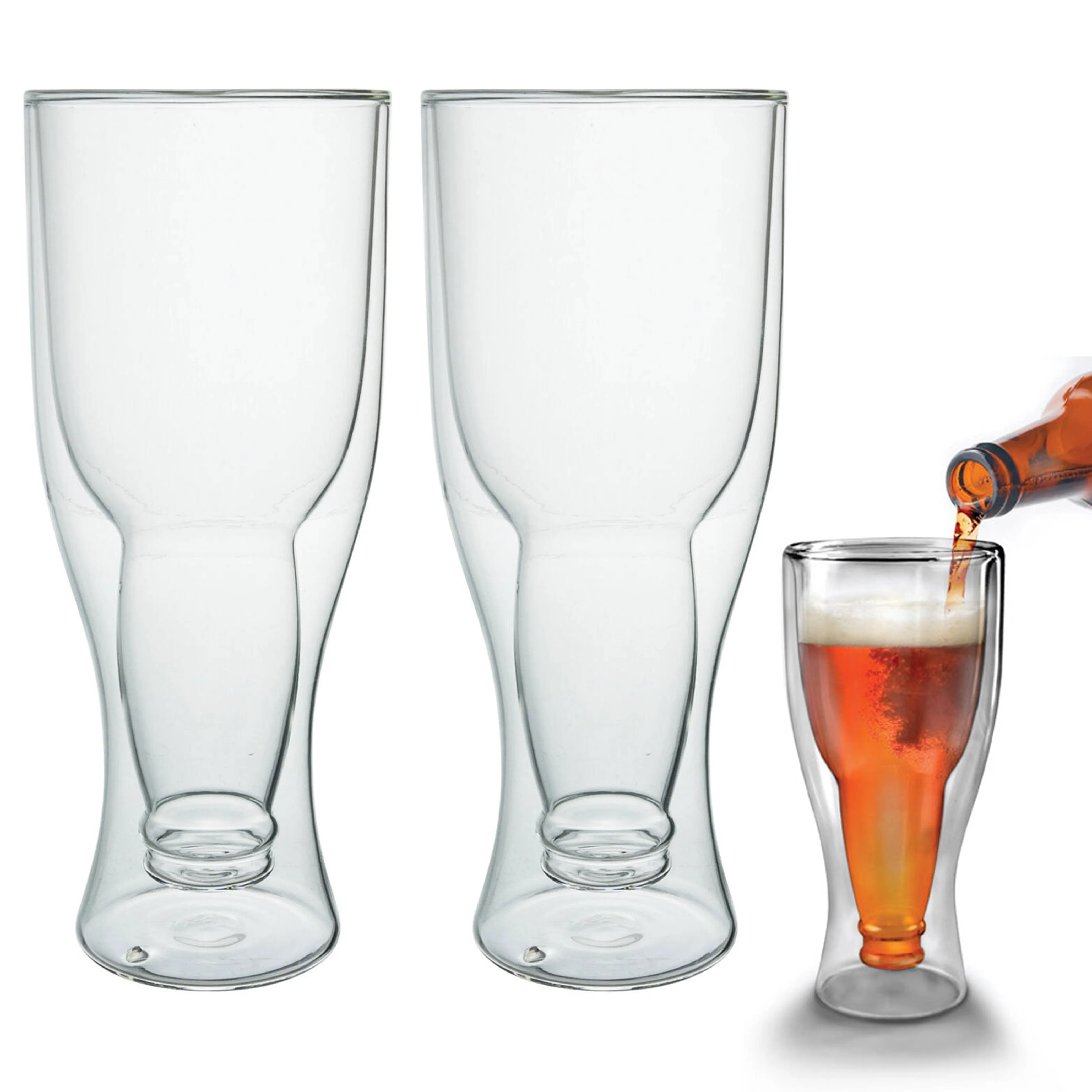 2 Pc Insulated Double Wall Beer Mug Glass Thermo Draft Soda Novelty Gift 16.9oz