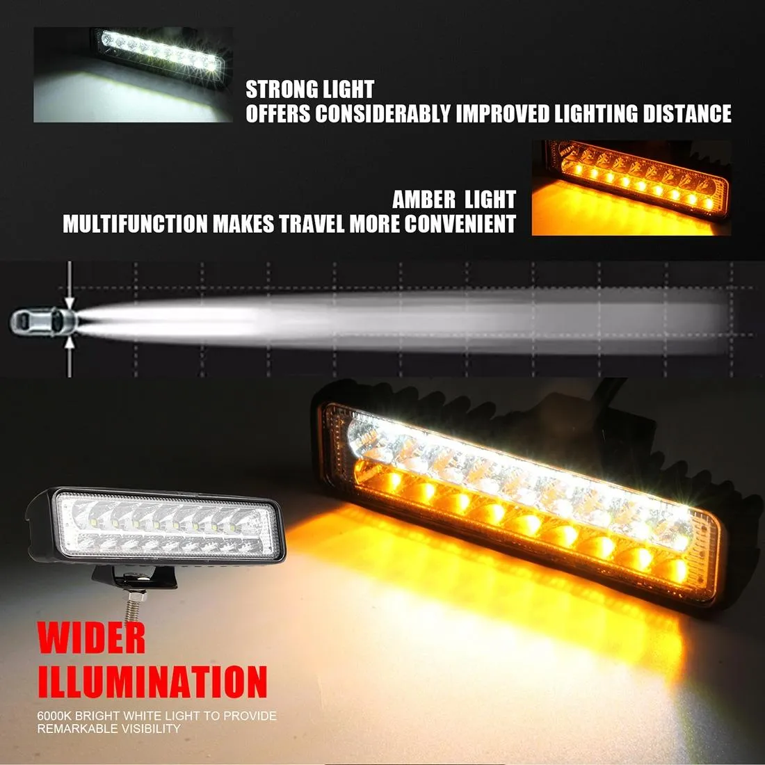 6 Inch LED Spotlight | DC 10-30V | 10W | Dual Color | 2-Row Working Lamp