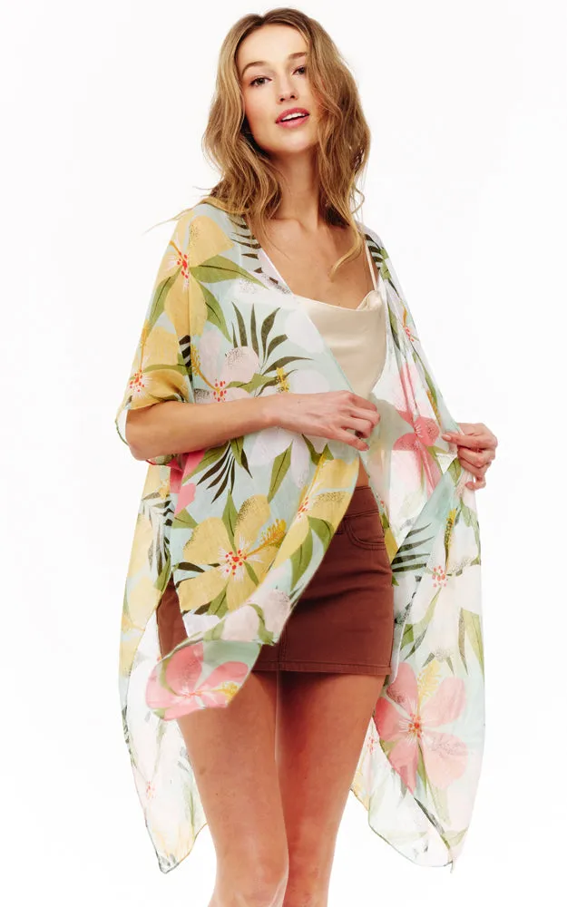 BAAP2519 Floral Pattern Cover Up Kimono