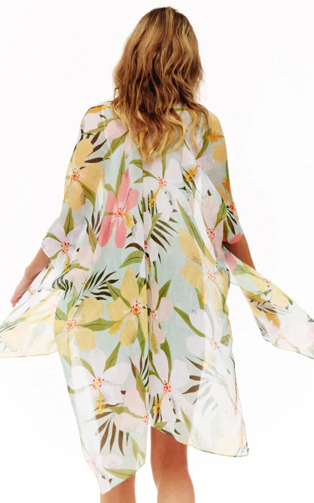 BAAP2519 Floral Pattern Cover Up Kimono