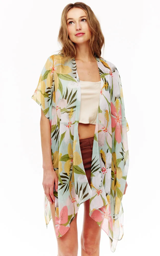 BAAP2519 Floral Pattern Cover Up Kimono