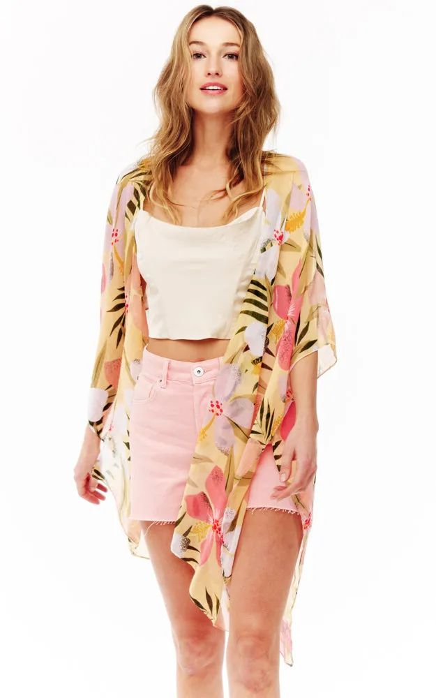 BAAP2519 Floral Pattern Cover Up Kimono