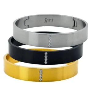 B.Tiff Pav CZ Crystal Row Stainless Steel Bangle Bracelet Silver Black Gold Stainless