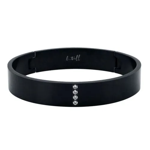 B.Tiff Pav CZ Crystal Row Stainless Steel Bangle Bracelet Silver Black Gold Stainless
