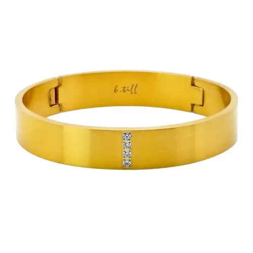 B.Tiff Pav CZ Crystal Row Stainless Steel Bangle Bracelet Silver Black Gold Stainless
