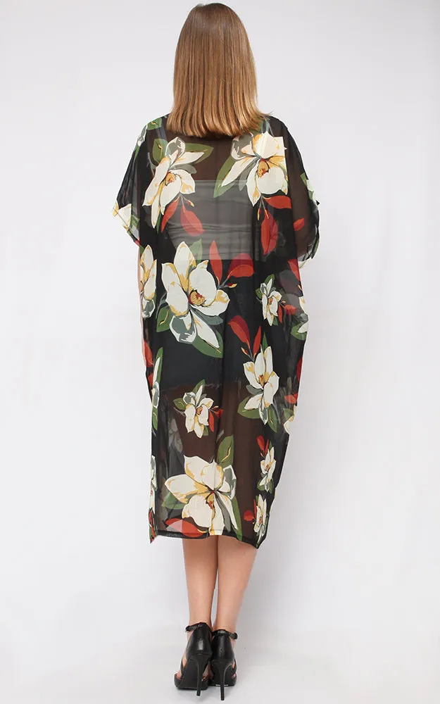 EAV9265 Flower Chiffon Kimono Vest