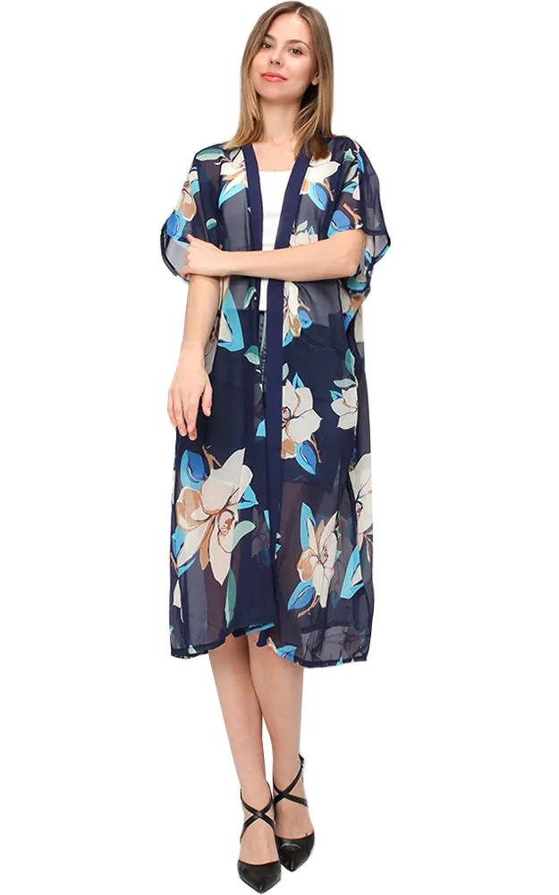 EAV9265 Flower Chiffon Kimono Vest