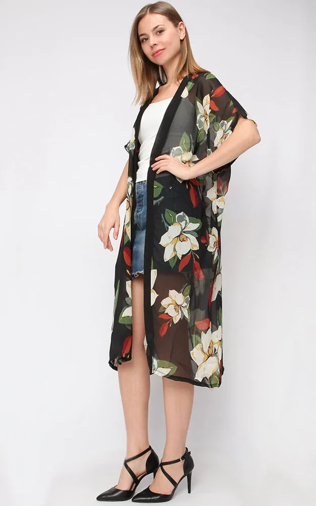 EAV9265 Flower Chiffon Kimono Vest