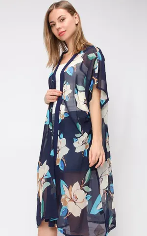 EAV9265 Flower Chiffon Kimono Vest