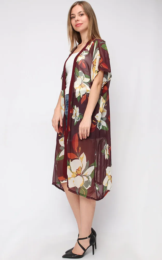 EAV9265 Flower Chiffon Kimono Vest
