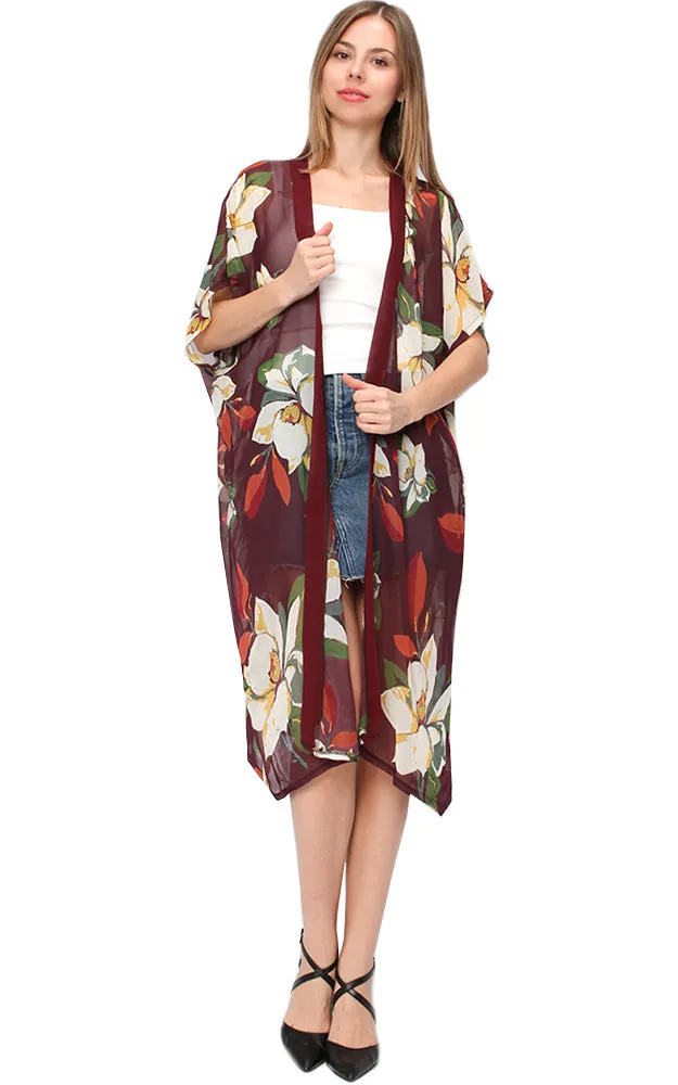 EAV9265 Flower Chiffon Kimono Vest