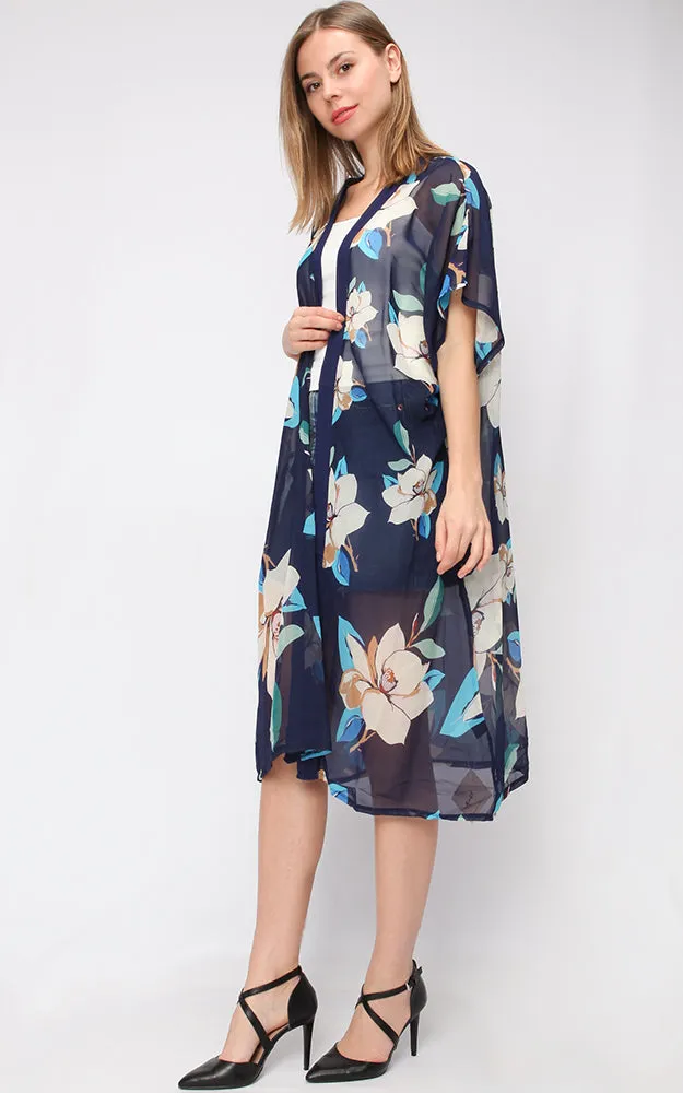 EAV9265 Flower Chiffon Kimono Vest
