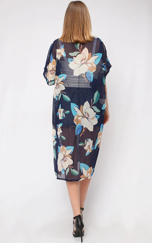 EAV9265 Flower Chiffon Kimono Vest