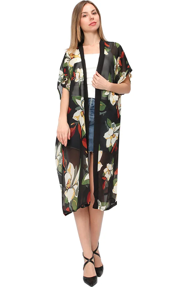EAV9265 Flower Chiffon Kimono Vest