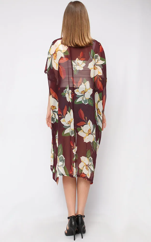 EAV9265 Flower Chiffon Kimono Vest