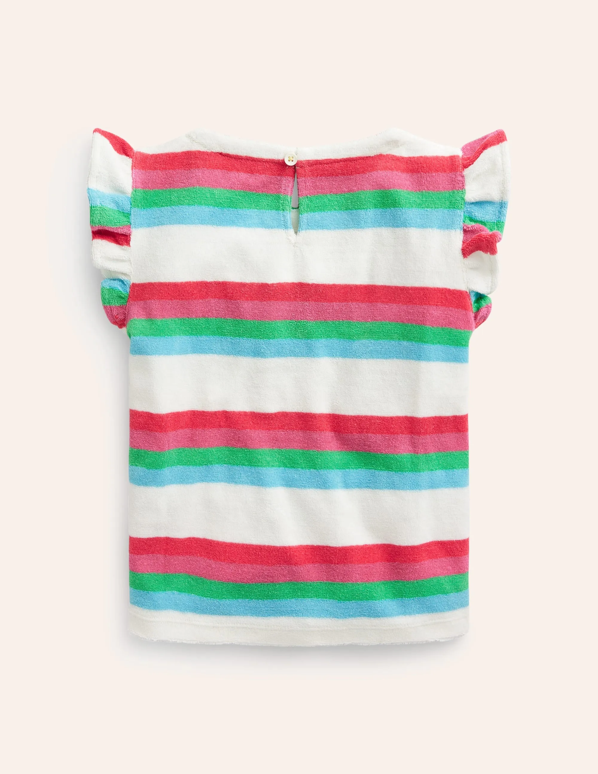 Frill Sleeve Towelling Top-Multistripe