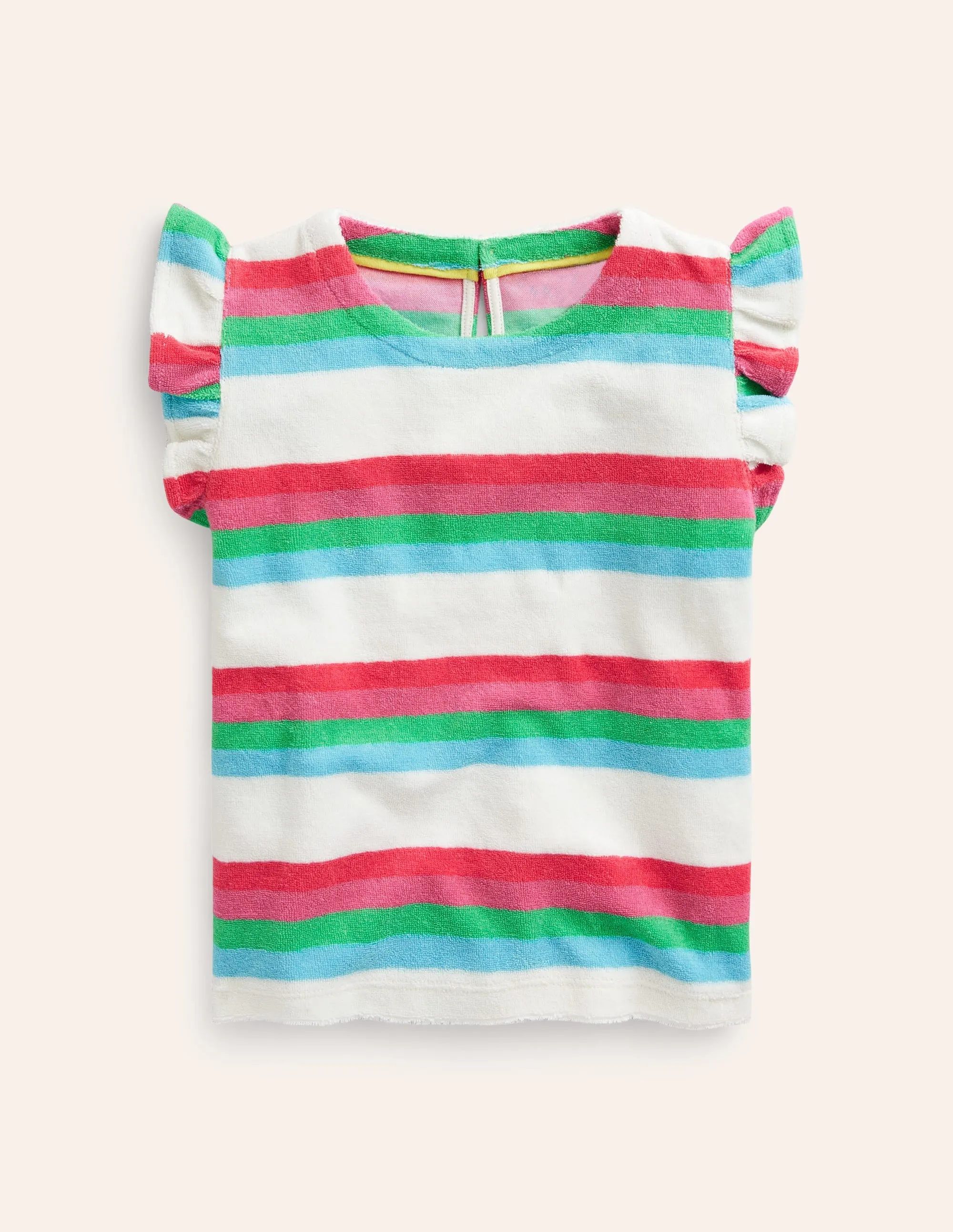 Frill Sleeve Towelling Top-Multistripe