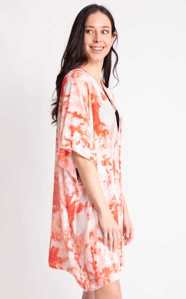 JP2133 Tie-Dyed Print Cover Up Kimono w/Side Slits