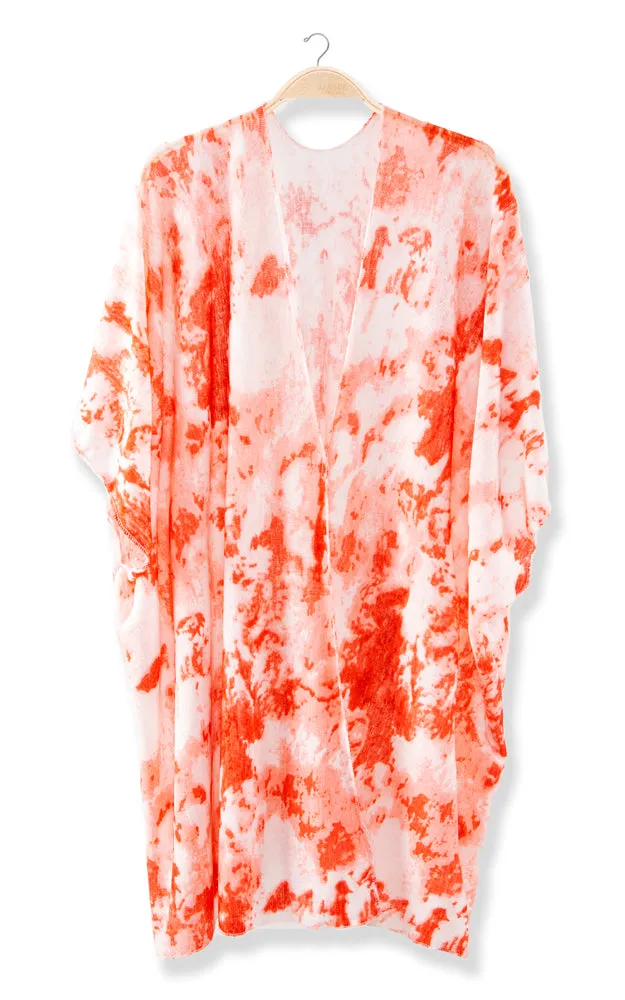 JP2133 Tie-Dyed Print Cover Up Kimono w/Side Slits