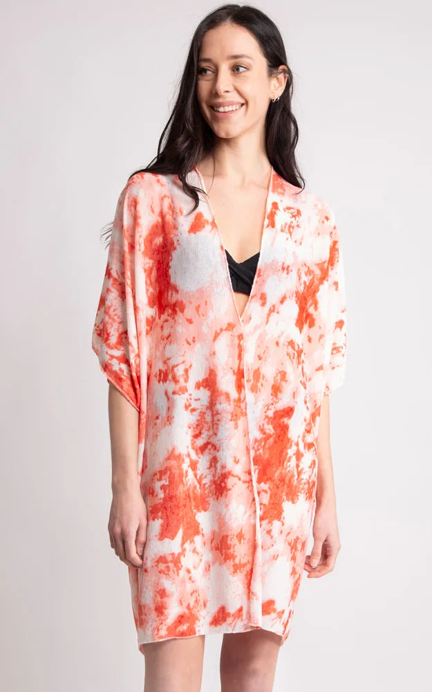 JP2133 Tie-Dyed Print Cover Up Kimono w/Side Slits