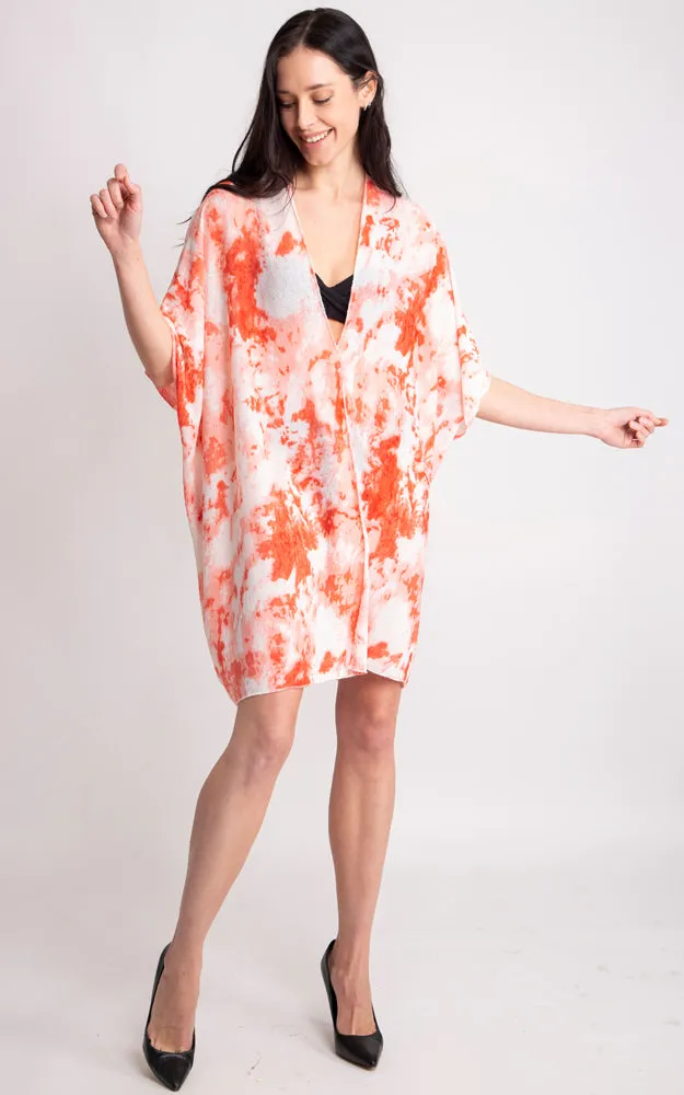 JP2133 Tie-Dyed Print Cover Up Kimono w/Side Slits