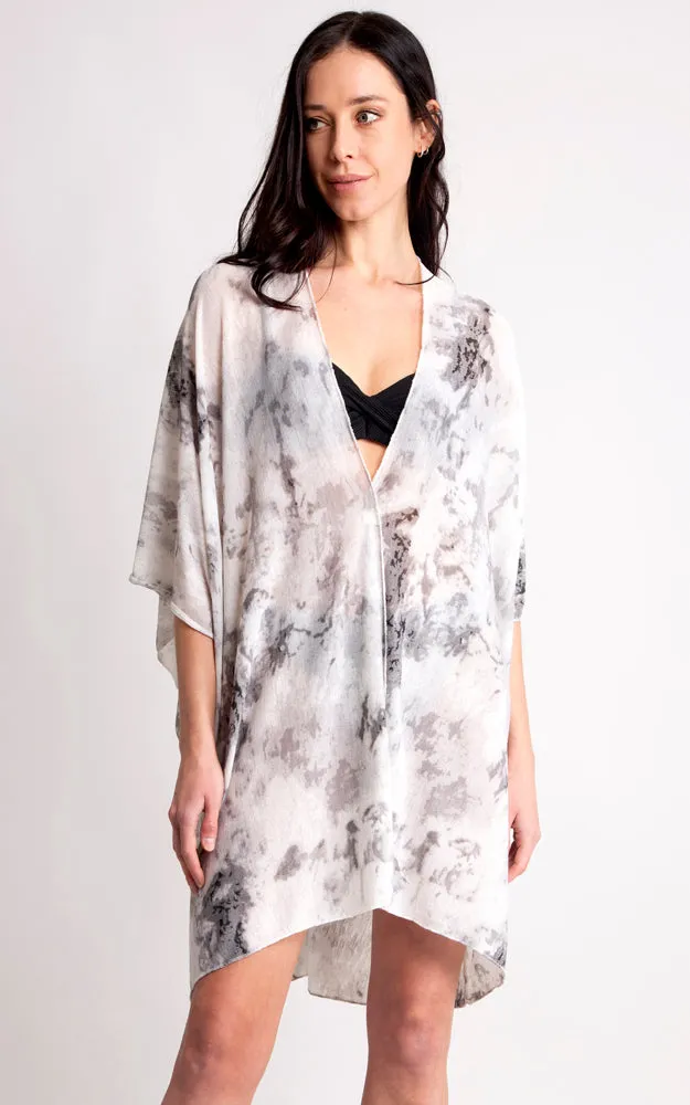 JP2133 Tie-Dyed Print Cover Up Kimono w/Side Slits