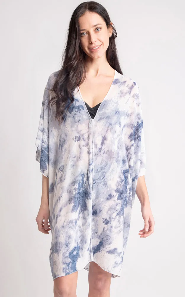 JP2133 Tie-Dyed Print Cover Up Kimono w/Side Slits