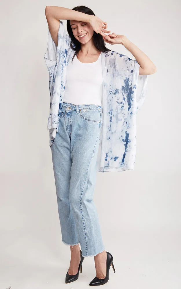 JP2133 Tie-Dyed Print Cover Up Kimono w/Side Slits
