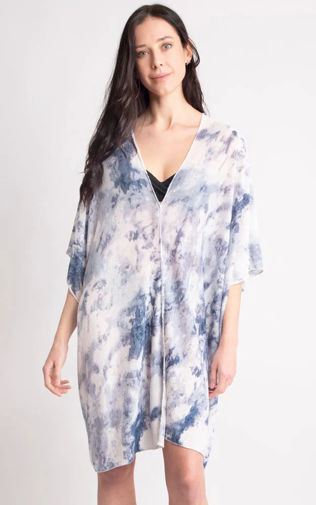 JP2133 Tie-Dyed Print Cover Up Kimono w/Side Slits