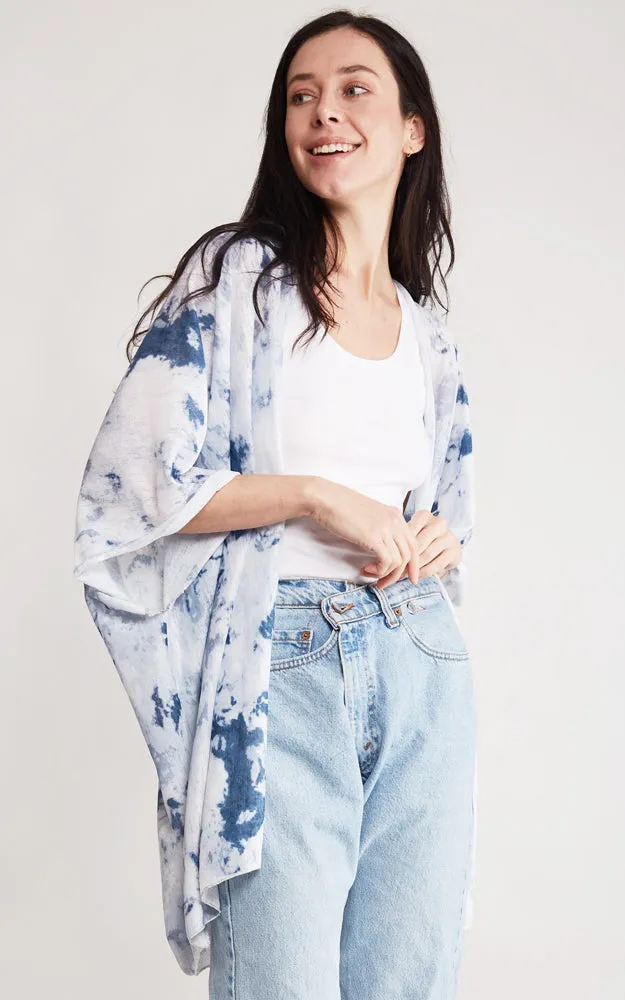 JP2133 Tie-Dyed Print Cover Up Kimono w/Side Slits