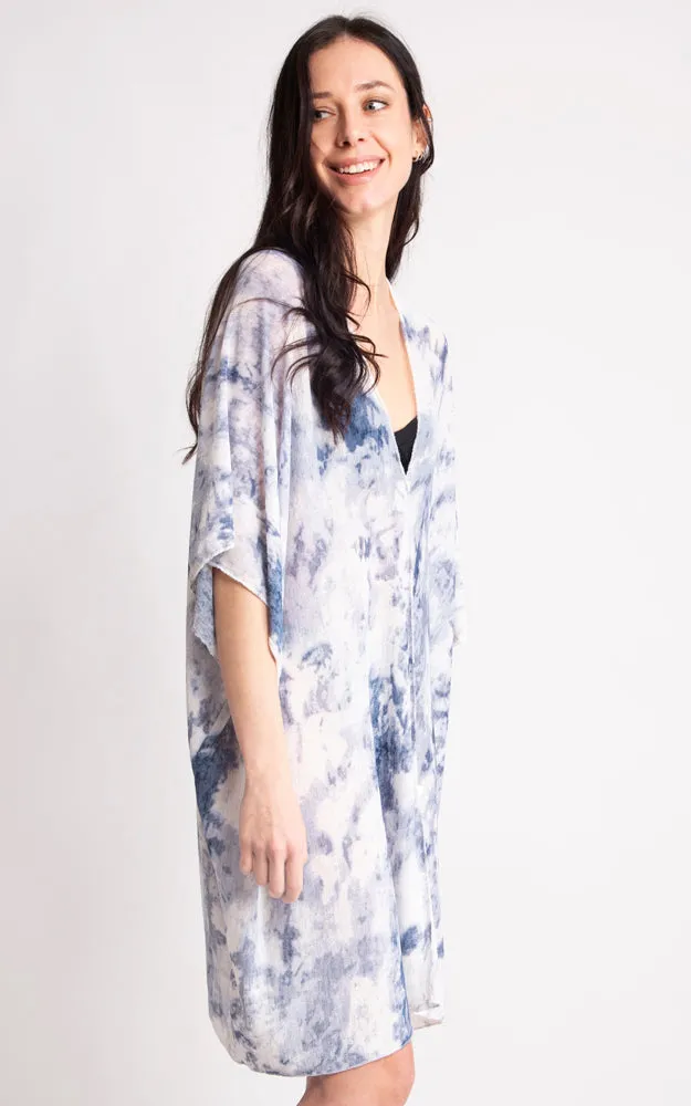 JP2133 Tie-Dyed Print Cover Up Kimono w/Side Slits