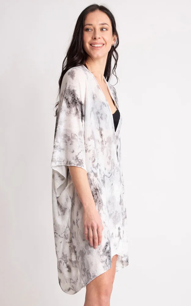 JP2133 Tie-Dyed Print Cover Up Kimono w/Side Slits