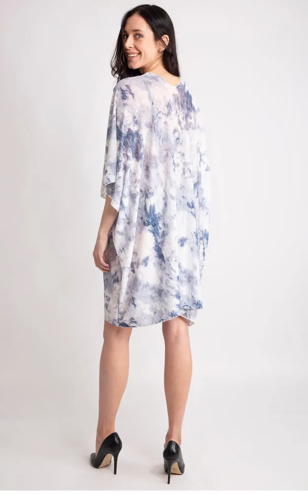 JP2133 Tie-Dyed Print Cover Up Kimono w/Side Slits