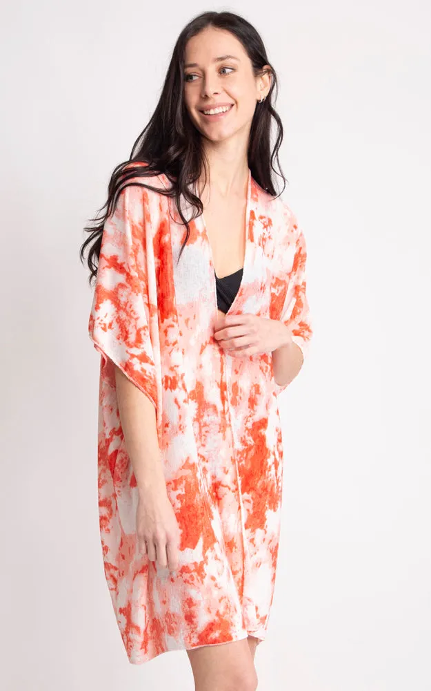 JP2133 Tie-Dyed Print Cover Up Kimono w/Side Slits