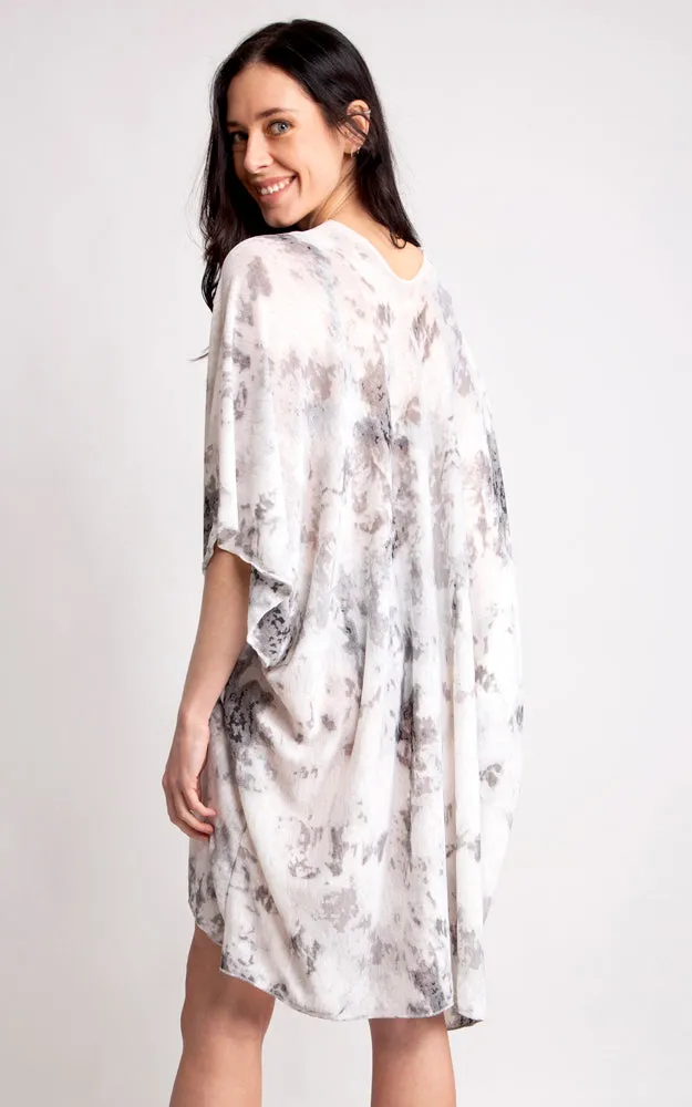 JP2133 Tie-Dyed Print Cover Up Kimono w/Side Slits