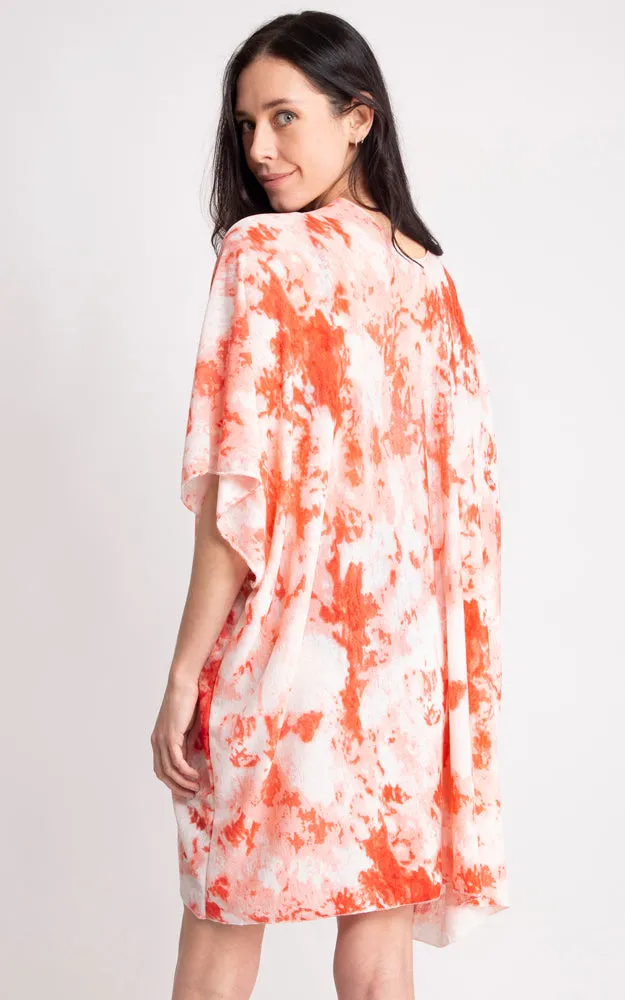 JP2133 Tie-Dyed Print Cover Up Kimono w/Side Slits